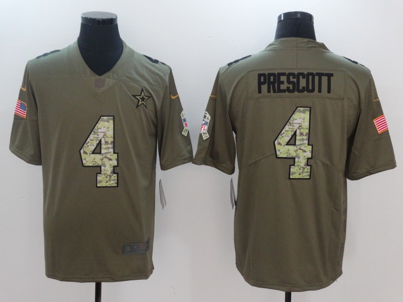 Men Dallas Cowboys #4 Prescott Camo Nike Olive Salute To Service Limited NFL Jerseys